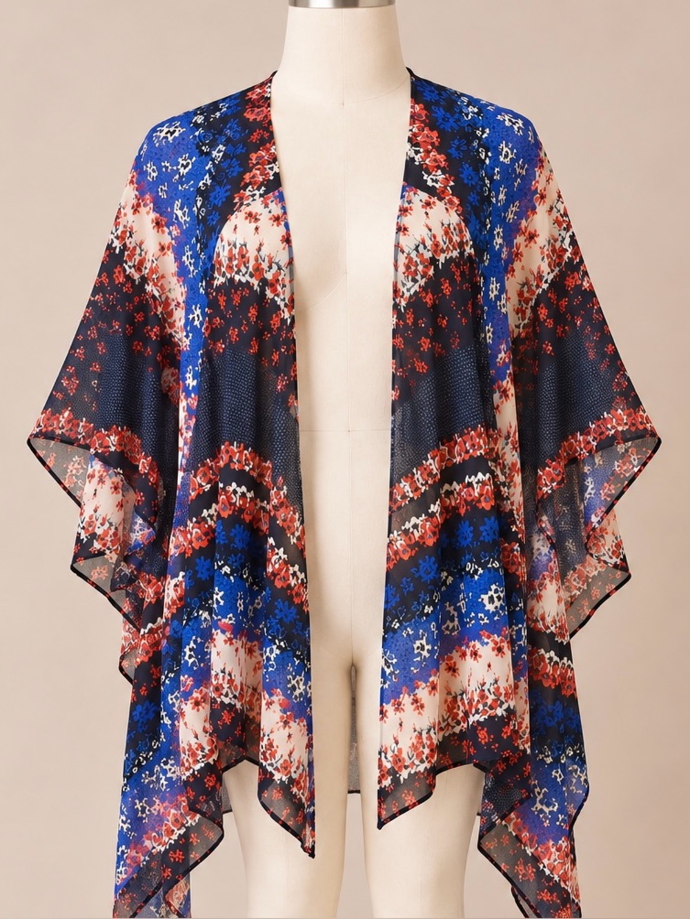 Maurices L XL Navy Floral Open Front Kimono Boho Draped Cardigan